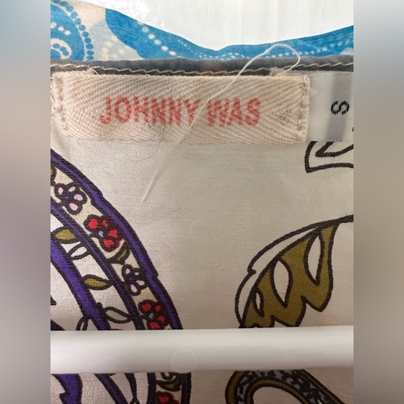 Johnny Was Ivory Floral Silk Short Sleeve V Neck Tunic Top Women’s S - Picture 6 of 7